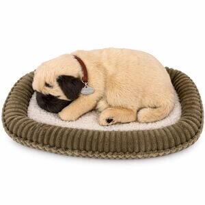 PERFECT PETZZZ Pug Plush Puppy Breathing Huggable Dog With Bed TESTED